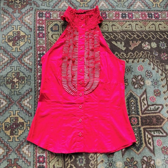 Fabulous Vivid Red Ruffled Button-Front Halter Top - Size XS - Vintage Piece! - Picture 5 of 16